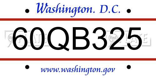 60QB325 District Of Columbia License Plate