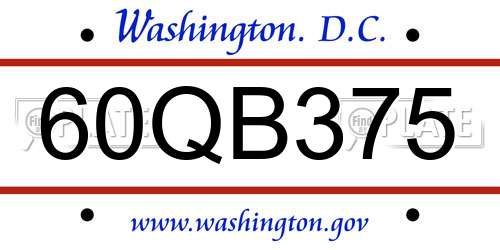 60QB375 District Of Columbia License Plate