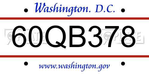 60QB378 District Of Columbia License Plate