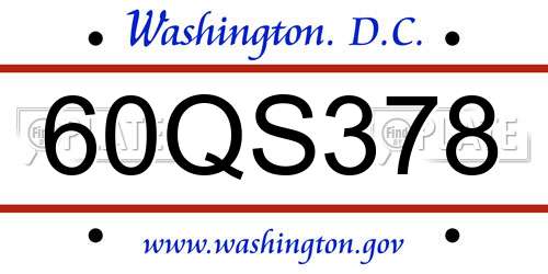 60QS378 District Of Columbia License Plate