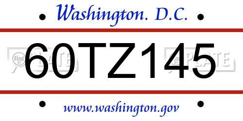 60TZ145 District Of Columbia License Plate