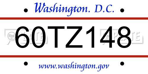 60TZ148 District Of Columbia License Plate