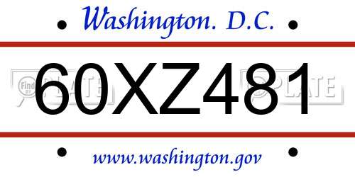 60XZ481 District Of Columbia License Plate