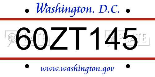 60ZT145 District Of Columbia License Plate