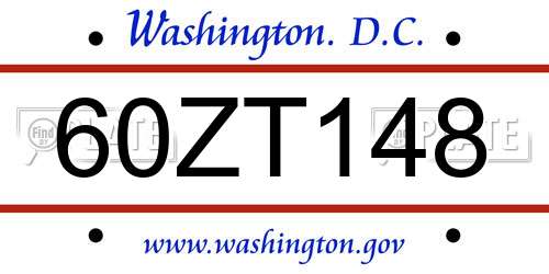 60ZT148 District Of Columbia License Plate
