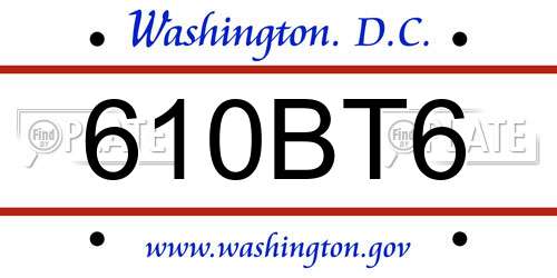 610BT6 District Of Columbia License Plate