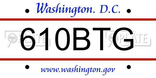 610BTG District Of Columbia License Plate