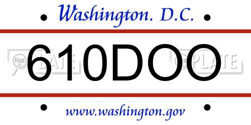 610DOO District Of Columbia License Plate