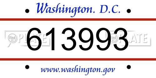 613993 District Of Columbia License Plate