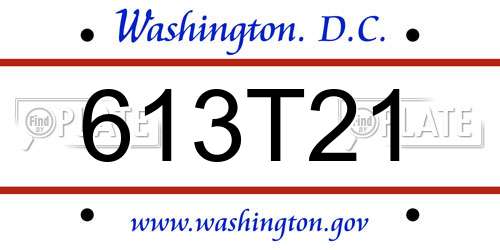 613T21 District Of Columbia License Plate