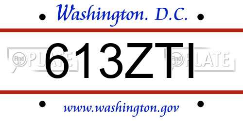 613ZTI District Of Columbia License Plate