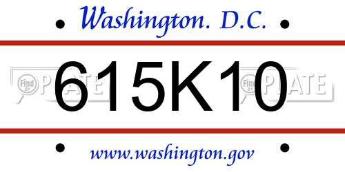 615K10 District Of Columbia License Plate