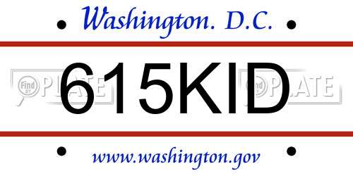 615KID District Of Columbia License Plate