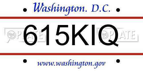 615KIQ District Of Columbia License Plate