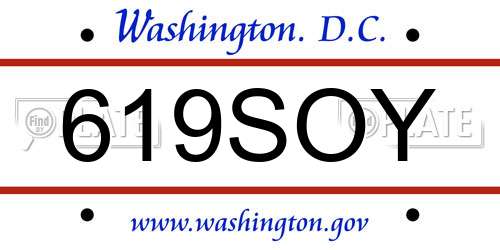 619SOY District Of Columbia License Plate