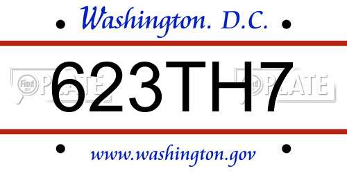623TH7 District Of Columbia License Plate