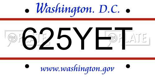 625YET District Of Columbia License Plate