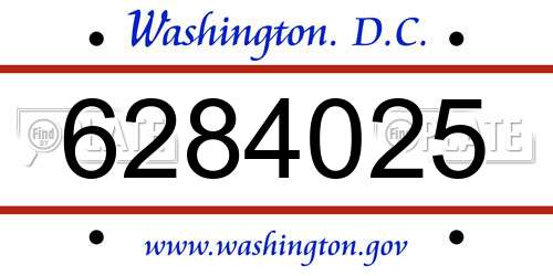 6284025 District Of Columbia License Plate