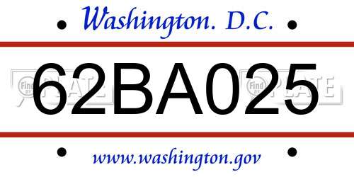 62BA025 District Of Columbia License Plate