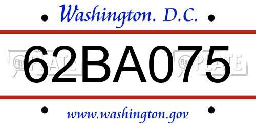 62BA075 District Of Columbia License Plate