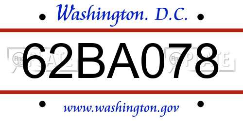62BA078 District Of Columbia License Plate