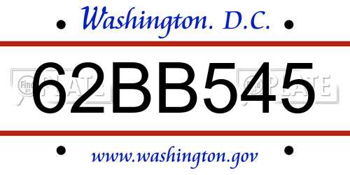 62BB545 District Of Columbia License Plate