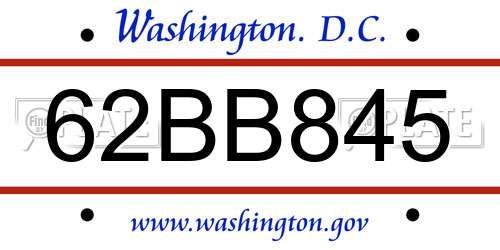 62BB845 District Of Columbia License Plate