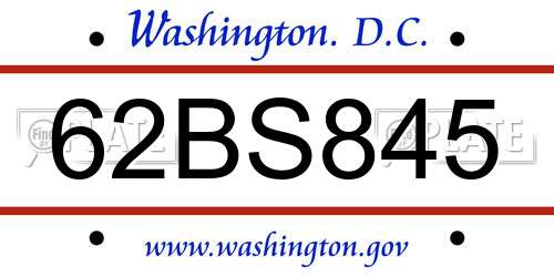 62BS845 District Of Columbia License Plate