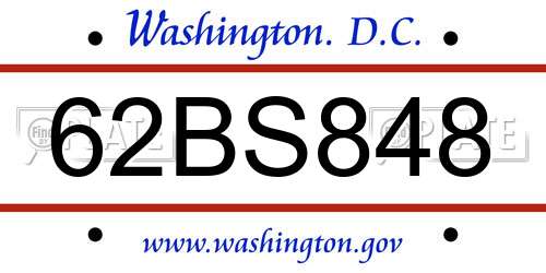 62BS848 District Of Columbia License Plate