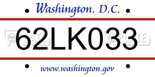 62LK033 District Of Columbia License Plate