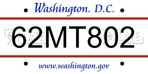 62MT802 District Of Columbia License Plate