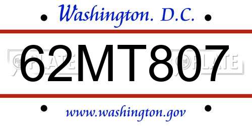 62MT807 District Of Columbia License Plate