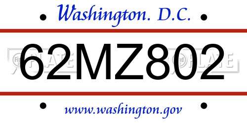 62MZ802 District Of Columbia License Plate