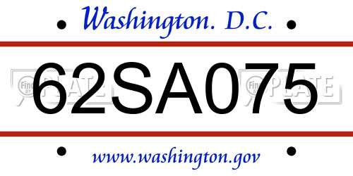 62SA075 District Of Columbia License Plate
