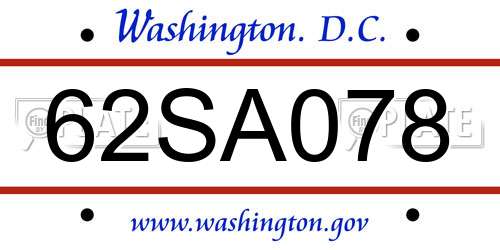 62SA078 District Of Columbia License Plate
