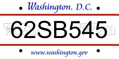 62SB545 District Of Columbia License Plate