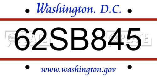 62SB845 District Of Columbia License Plate