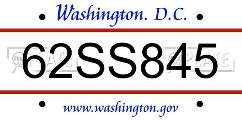 62SS845 District Of Columbia License Plate