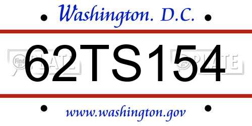 62TS154 District Of Columbia License Plate