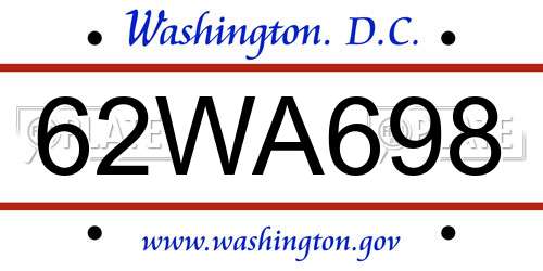 62WA698 District Of Columbia License Plate