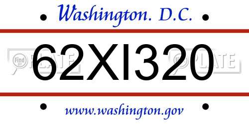 62XI320 District Of Columbia License Plate