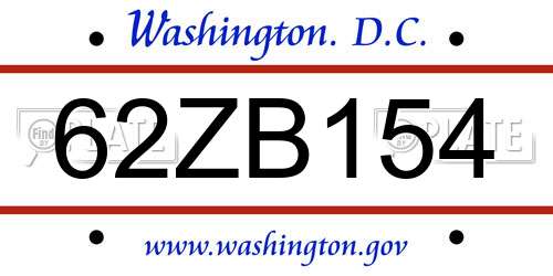 62ZB154 District Of Columbia License Plate