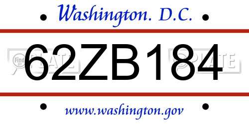 62ZB184 District Of Columbia License Plate