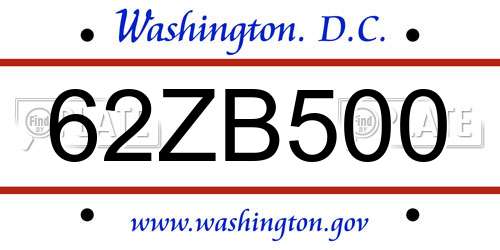 62ZB500 District Of Columbia License Plate