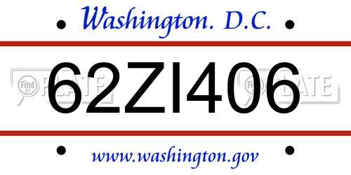 62ZI406 District Of Columbia License Plate