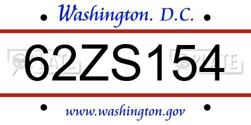 62ZS154 District Of Columbia License Plate