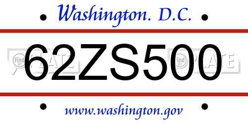 62ZS500 District Of Columbia License Plate