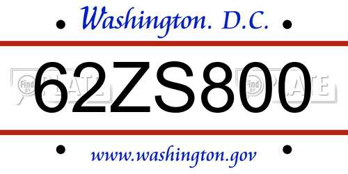 62ZS800 District Of Columbia License Plate