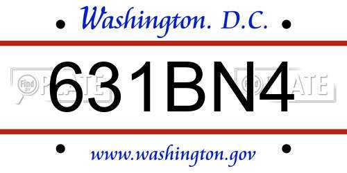 631BN4 District Of Columbia License Plate