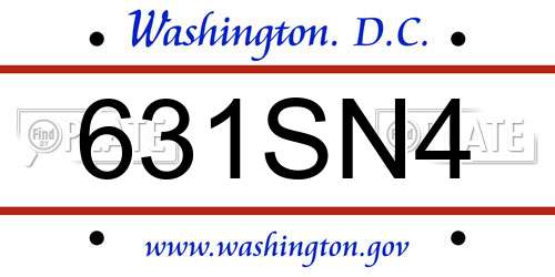 631SN4 District Of Columbia License Plate